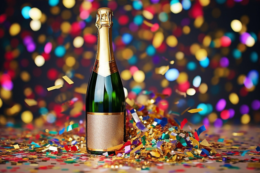 Champagne bottle with confetti celebration Champagne bottle with confetti celebration