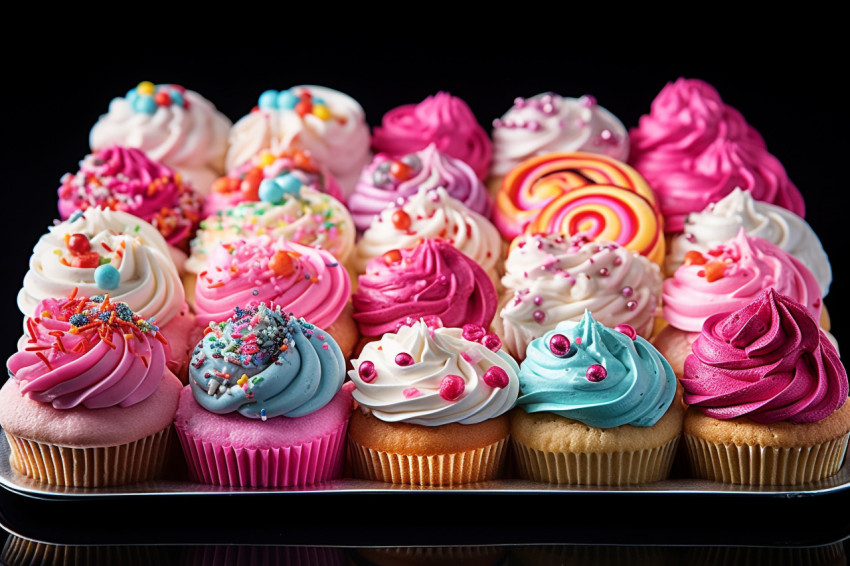 Delicious iced cupcakes on a tray Delicious iced cupcakes on a tray