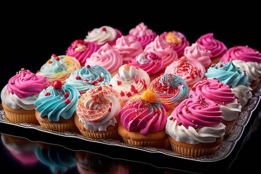 Delicious iced cupcakes on a tray Delicious iced cupcakes on a tray