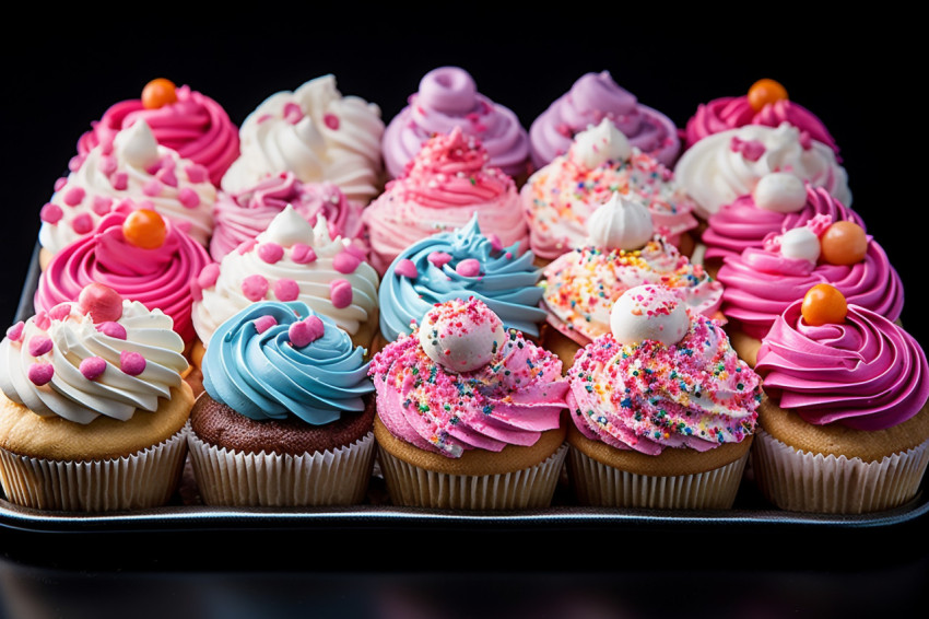 Delicious iced cupcakes on a tray Delicious iced cupcakes on a tray