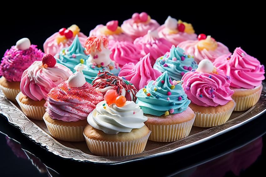 Delicious iced cupcakes on a tray Delicious iced cupcakes on a tray