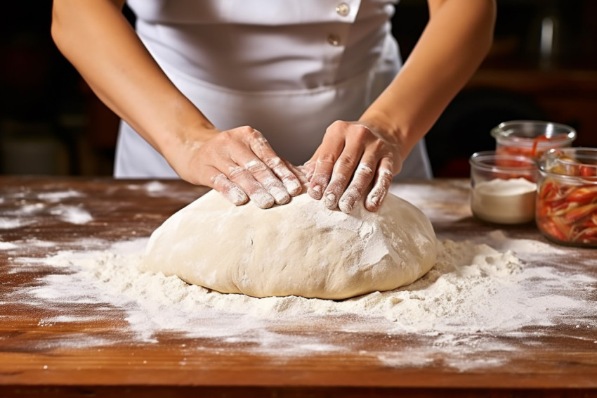 Skilled chef prepares bread dough with a smile Skilled chef prepares bread dough with a smile