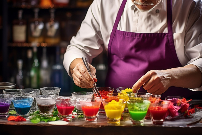 Skilled bartender mixes vibrant cocktail Skilled bartender mixes vibrant cocktail