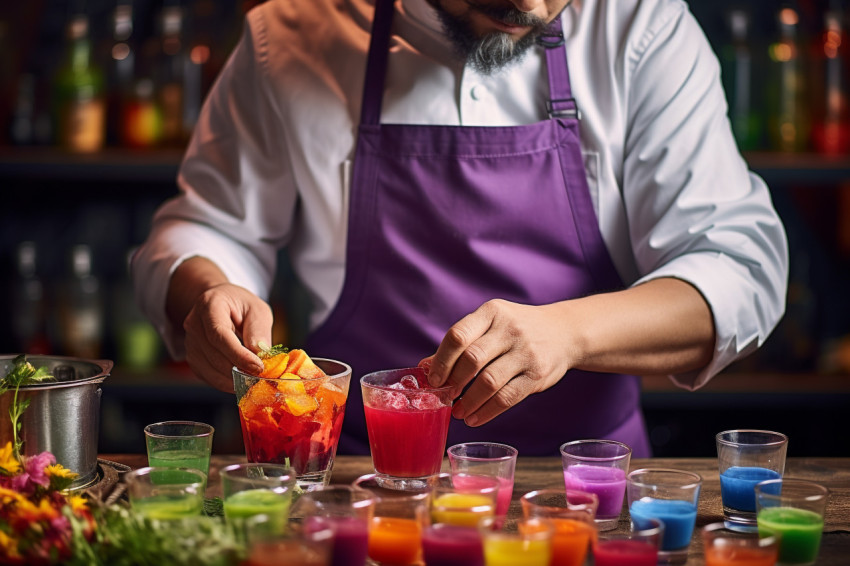 Skilled bartender mixes vibrant cocktail Skilled bartender mixes vibrant cocktail