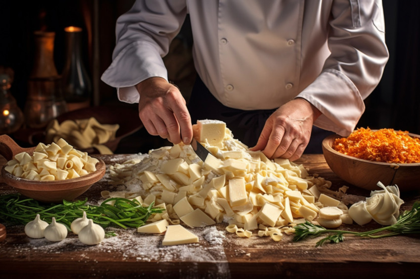Chef adds grated cheese to tasty pasta