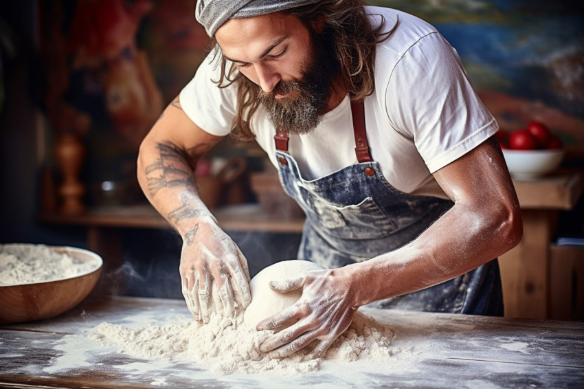 Skilled baker prepares homemade artisan bread Skilled baker prepares homemade artisan bread