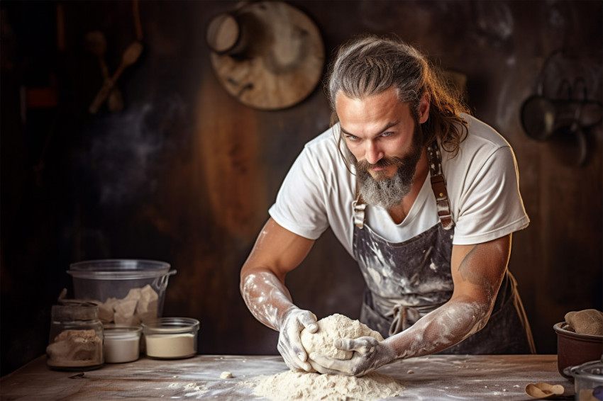 Skilled baker prepares homemade artisan bread Skilled baker prepares homemade artisan bread