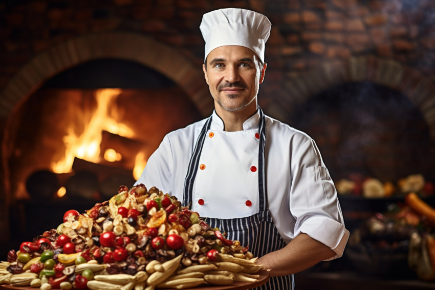 Skilled chef masterfully prepares a culinary masterpiece a blurred background Skilled chef masterfully prepares a culinary masterpiece a blurred background