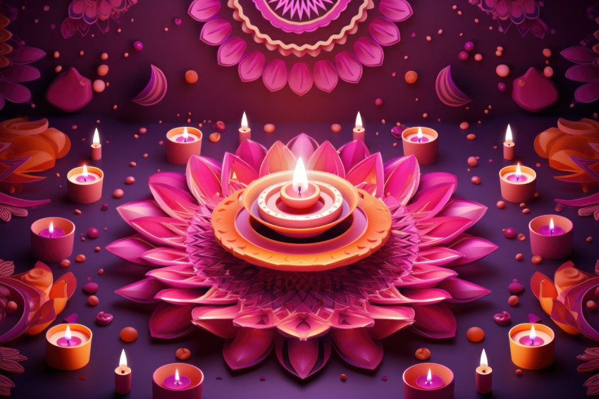 Diwali diya designs using radiant Indian diyas against a vibrant pink backdrop