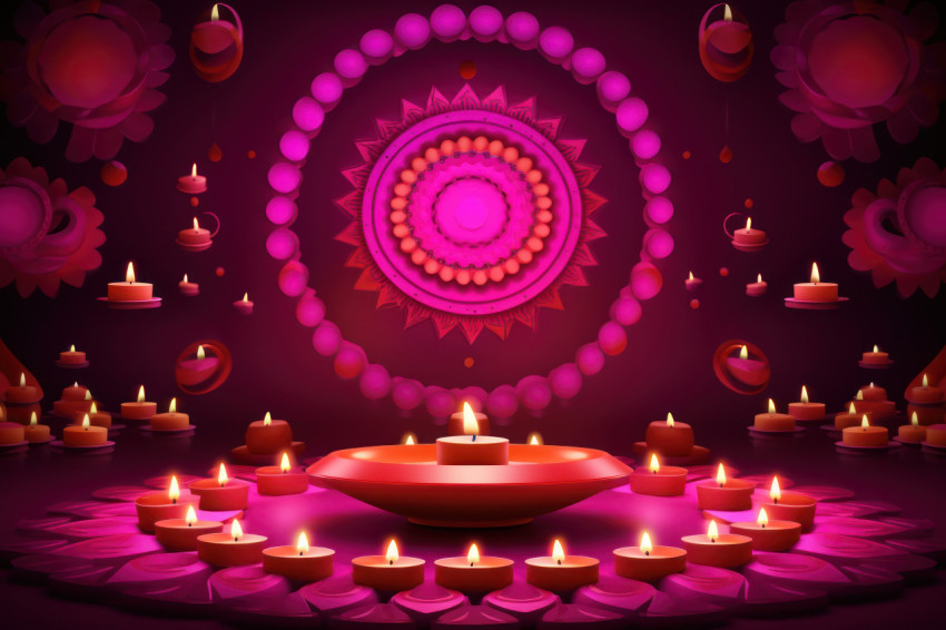 Diwali diya designs using radiant Indian diyas against a vibrant pink backdrop