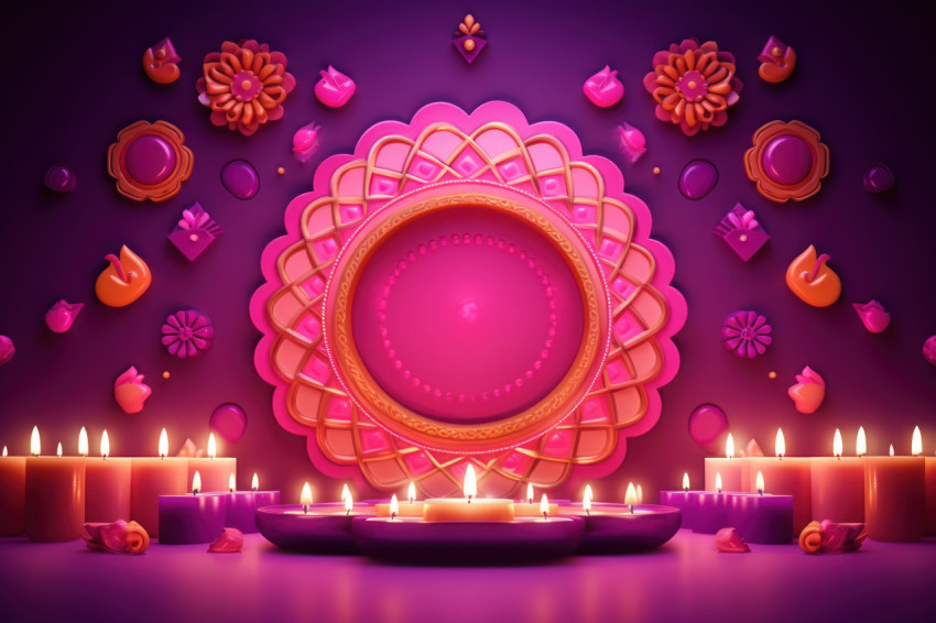 Diwali diya designs using radiant Indian diyas against a vibrant pink backdrop