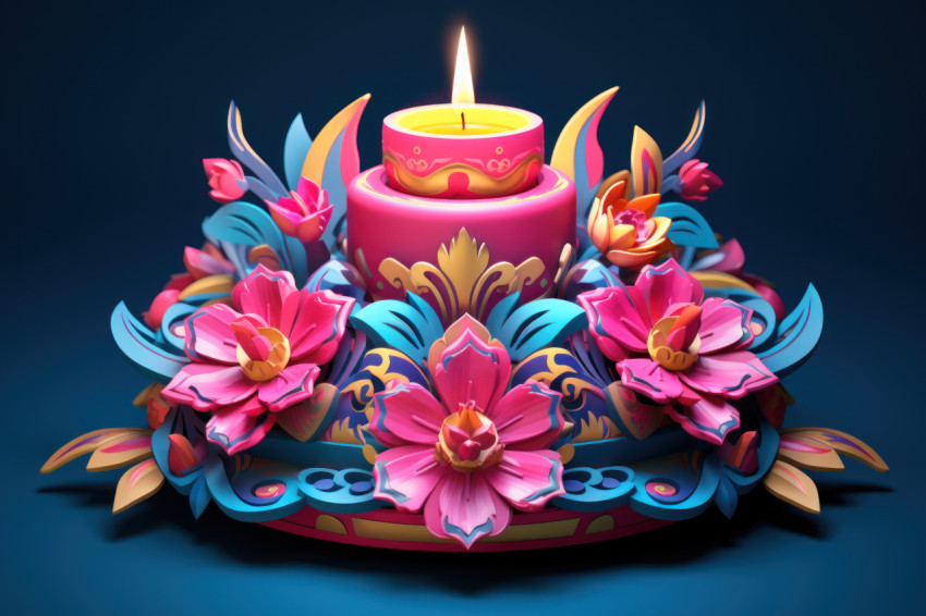 Diya oil lamp in flower arrangement 3D model Diya oil lamp in flower arrangement 3D model