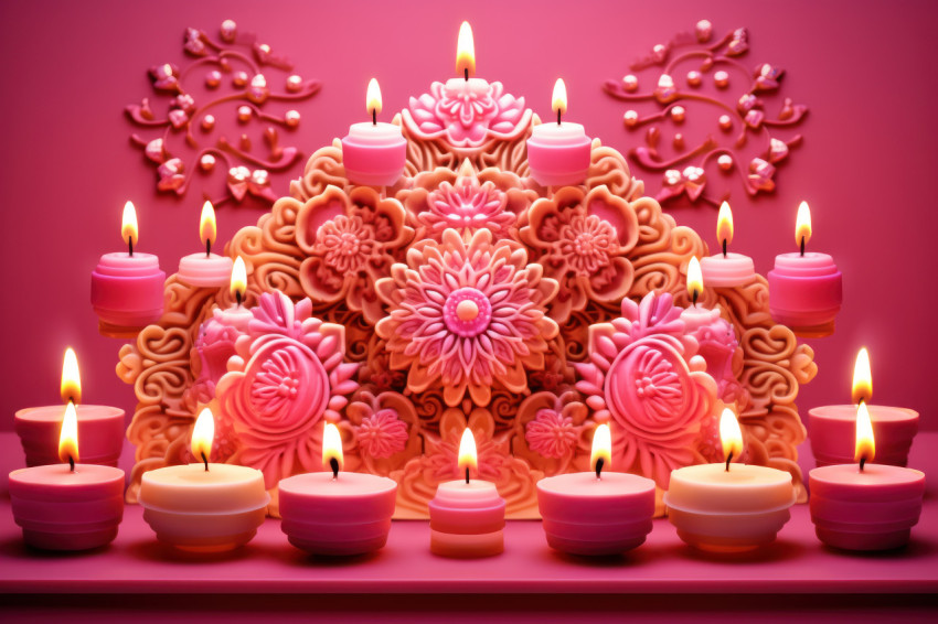 Diwali candles glowing on a pink background Diwali candles glowing on a pink background