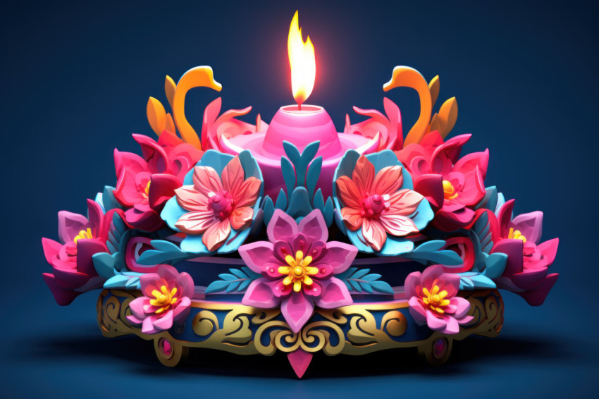 Diya oil lamp in flower arrangement 3D model Diya oil lamp in flower arrangement 3D model