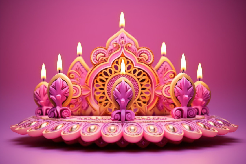 Celebrate Diwali with glowing 3D candles on a vibrant pink background Celebrate Diwali with glowing 3D candles on a vibrant pink background