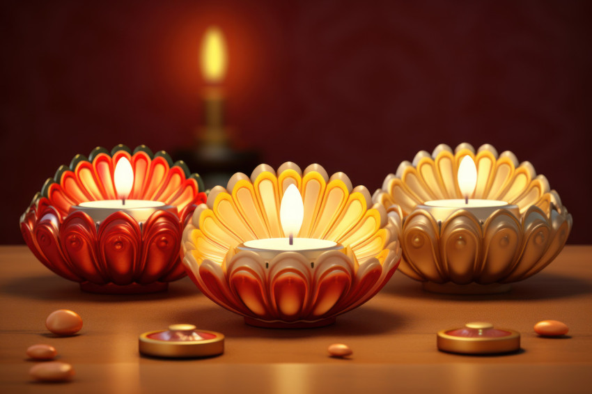 Diwali oil lamps glowing in a dark background Diwali oil lamps glowing in a dark background