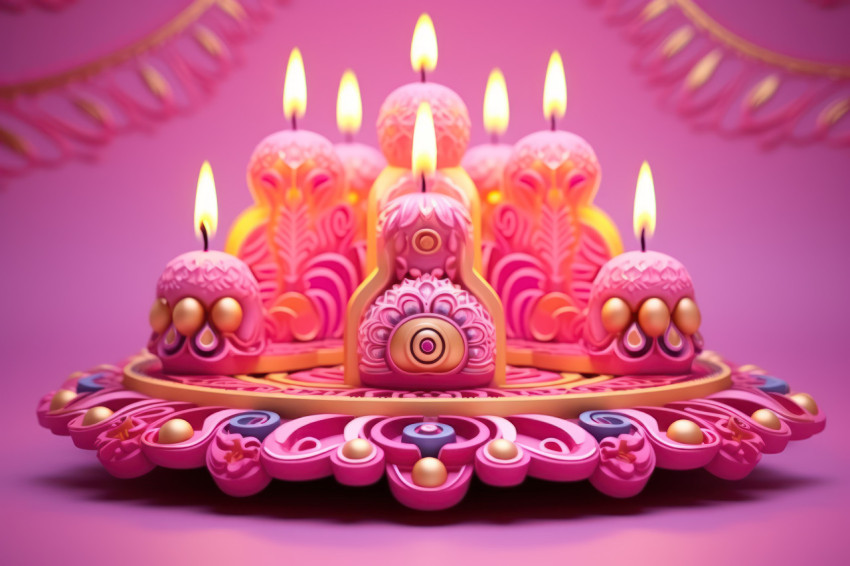 Celebrate Diwali with glowing 3D candles on a vibrant pink background Celebrate Diwali with glowing 3D candles on a vibrant pink background