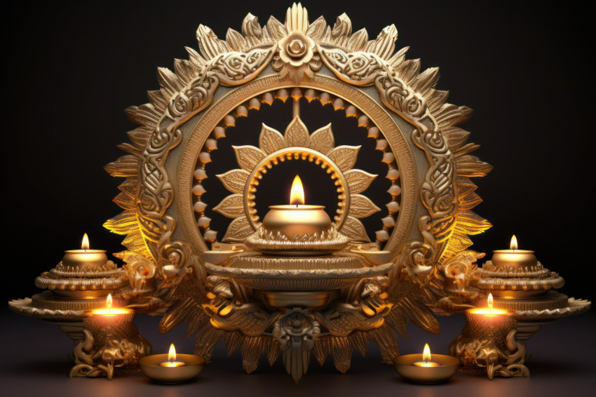 Celebrate Diwali with stunning 3D rendering of traditional diya lamps and festive decorations Celebrate Diwali with stunning 3D rendering of traditional diya lamps and festive decorations