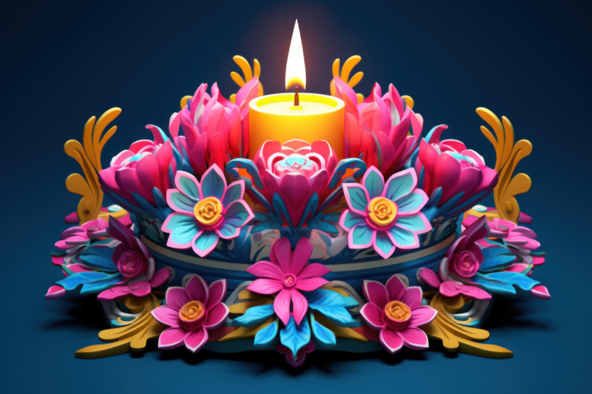 Diya oil lamp in flower arrangement 3D model Diya oil lamp in flower arrangement 3D model