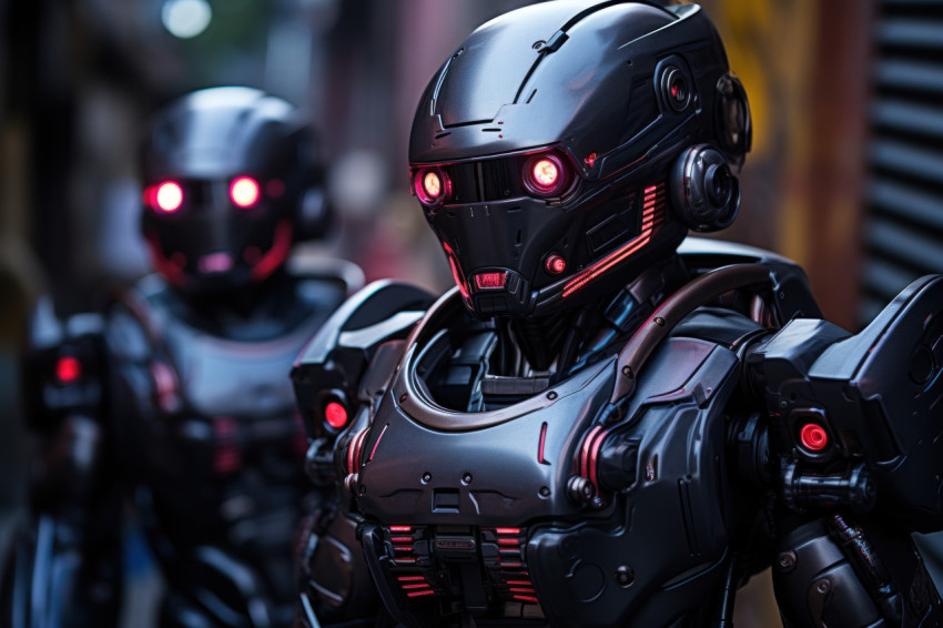 Robotic police ensuring city safety, futurism image