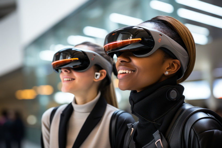Immersed in ar exploring a futuristic mall with augmented realit