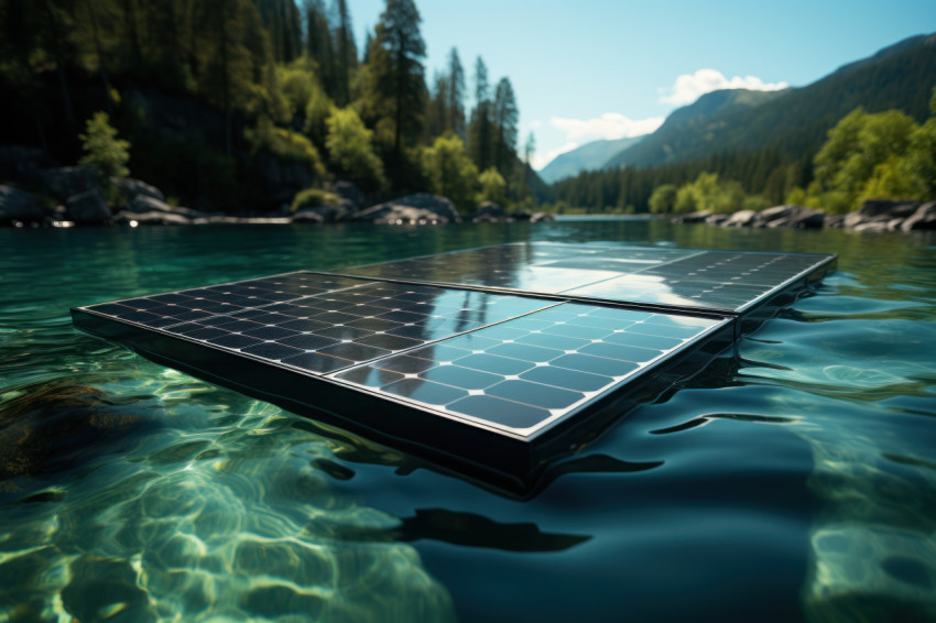 Eco friendly innovation solar panels floating on water in harmon Eco friendly innovation solar panels floating on water in harmon