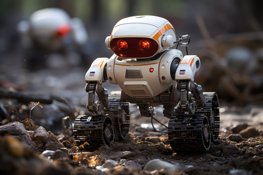 Aid and assistance robots in disaster response, futurism image Aid and assistance robots in disaster response, futurism image