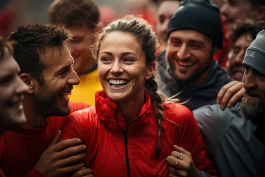 Runner welcomed by supportive family at the finish, runner image