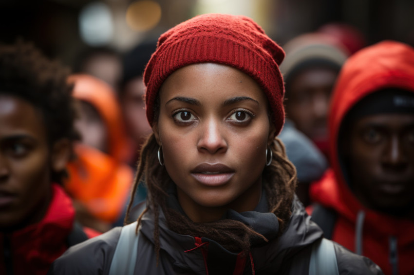 Runner concentrated gaze and perspiration in blurred background,