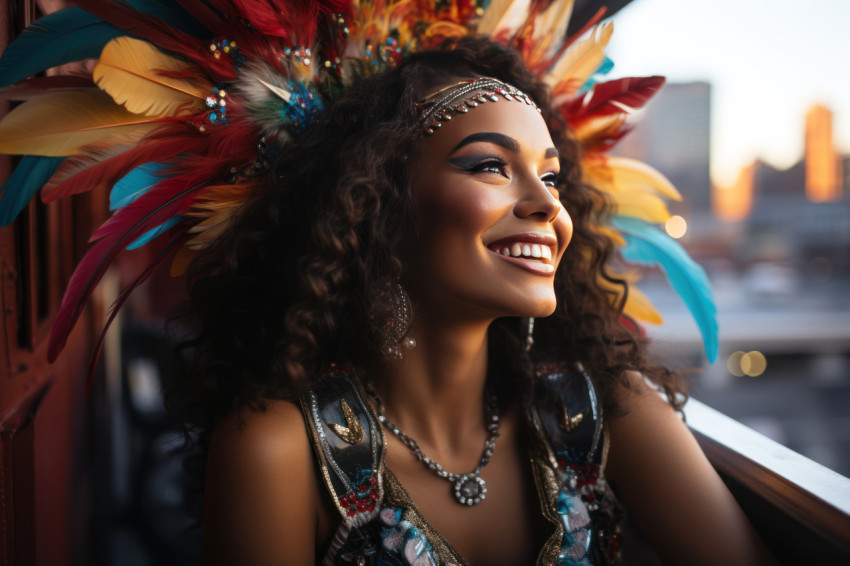 Carnival masked woman romantic rooftop moment Carnival masked woman romantic rooftop moment