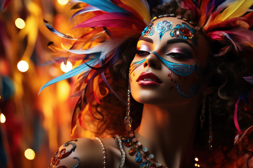 Mesmerizing carnival woman amidst string lights Mesmerizing carnival woman amidst string lights