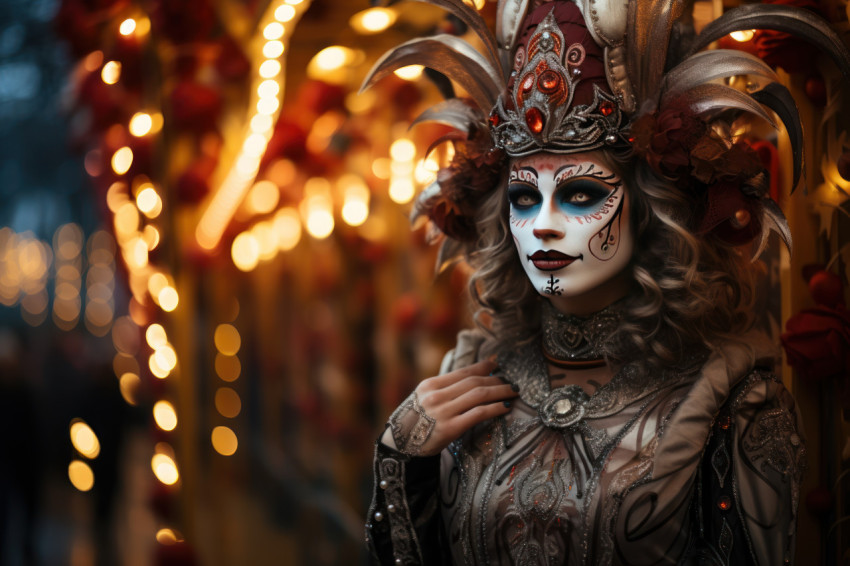 Midnight path woman in carnival mask Midnight path woman in carnival mask