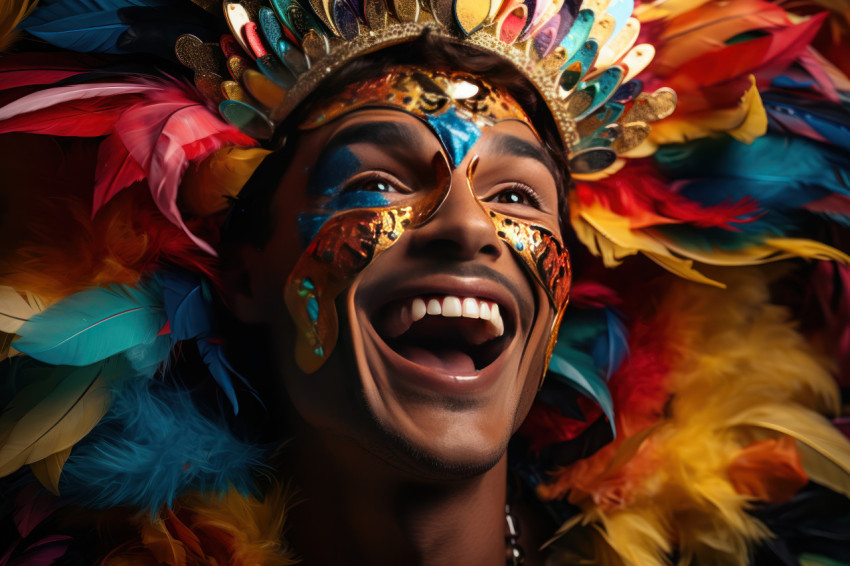 Festive revelry carnival mask amidst colorful confetti