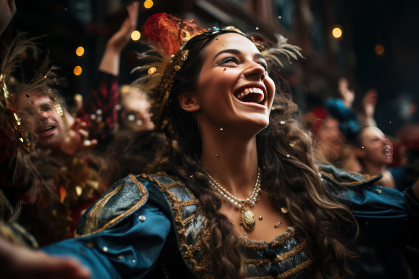 Moment confetti fills the air at venetian carnival Moment confetti fills the air at venetian carnival