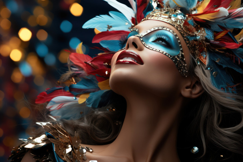 Under the starry sky carnival masked woman confetti