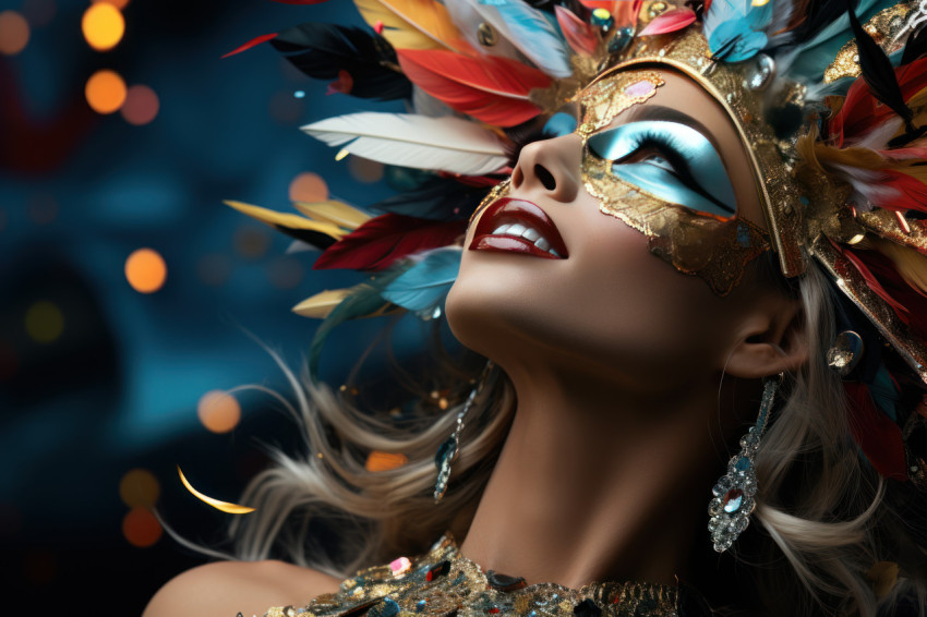 Catching stars carnival masked woman amidst confetti