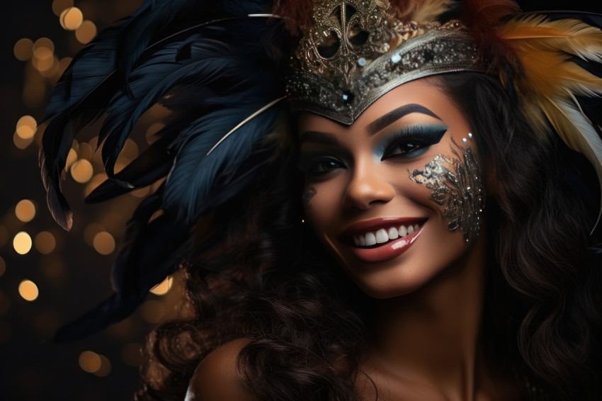 Woman radiates in luxurious carnival mask Woman radiates in luxurious carnival mask