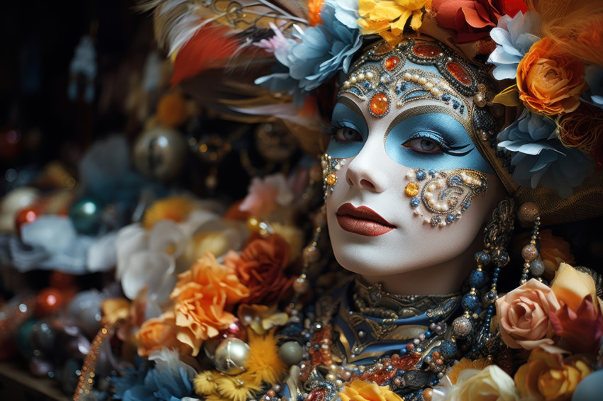 Colorful venetian bazaar masks fabrics and trinkets Colorful venetian bazaar masks fabrics and trinkets