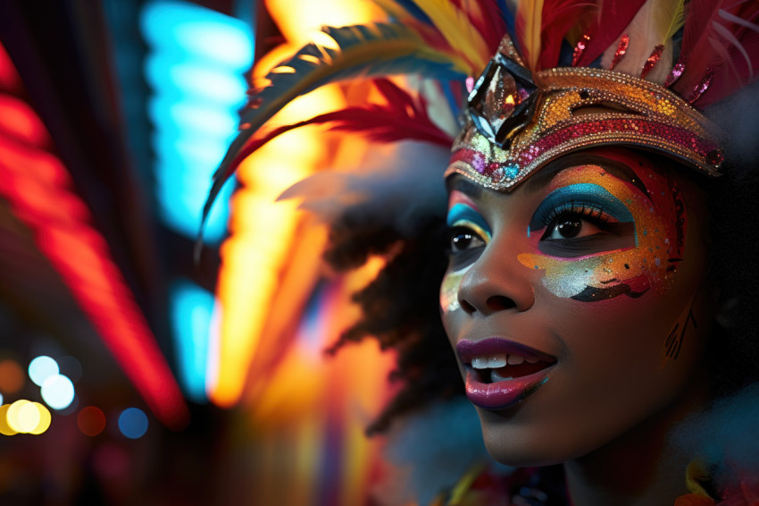 Graffiti inspired carnival mask woman engages in night run Graffiti inspired carnival mask woman engages in night run