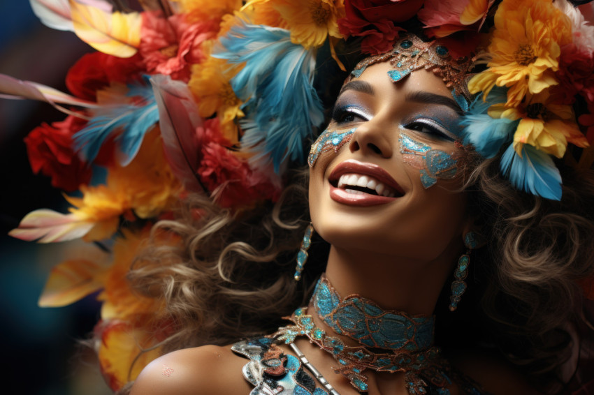 Celebration freeze frame of woman with carnival confetti Celebration freeze frame of woman with carnival confetti