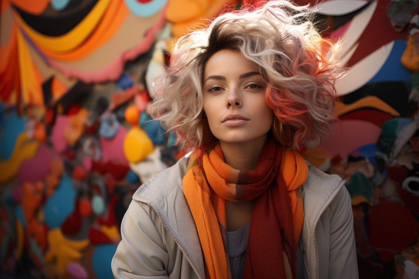 A woman flourishing amongst vibrant street art A woman flourishing amongst vibrant street art