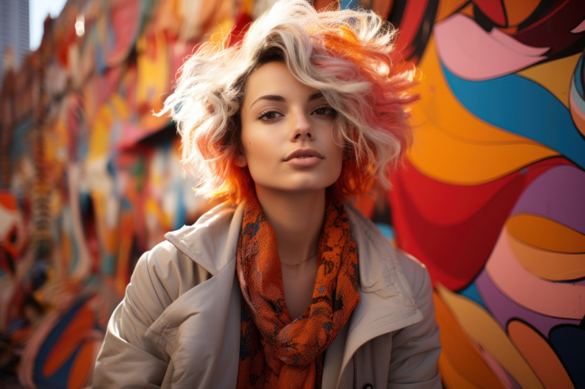 A female symbol of strength amidst vibrant street A female symbol of strength amidst vibrant street