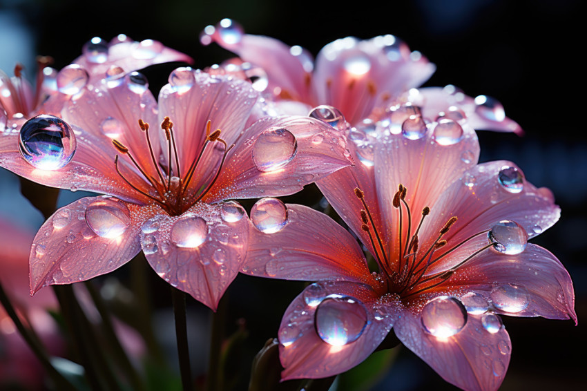 Ethereal light refractions on flower petals