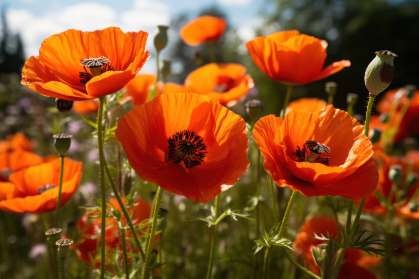 Bees gathering pollen from vibrant poppies