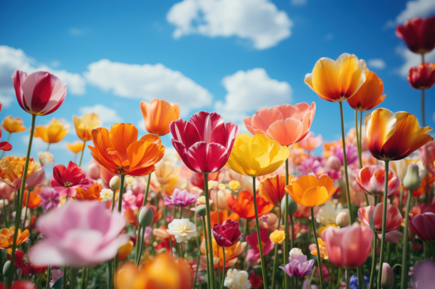Colorful crescendo a field of tulips dancing in harmony Colorful crescendo a field of tulips dancing in harmony