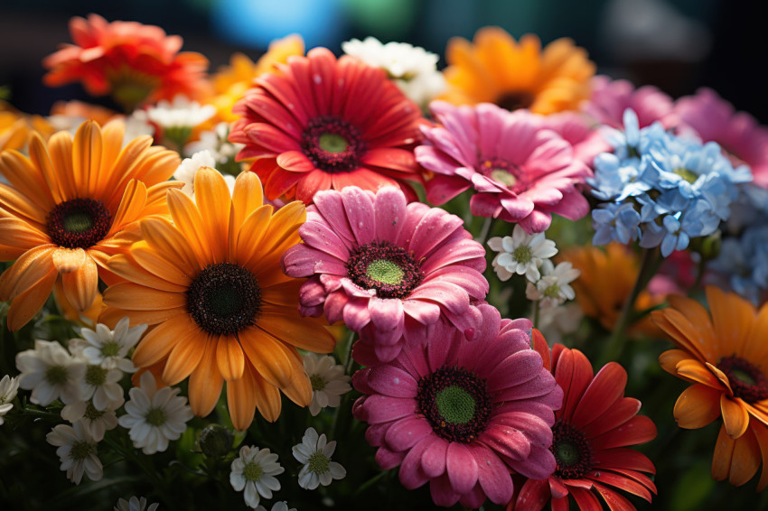 Rainbow blossoms colorful field illuminated in arcs