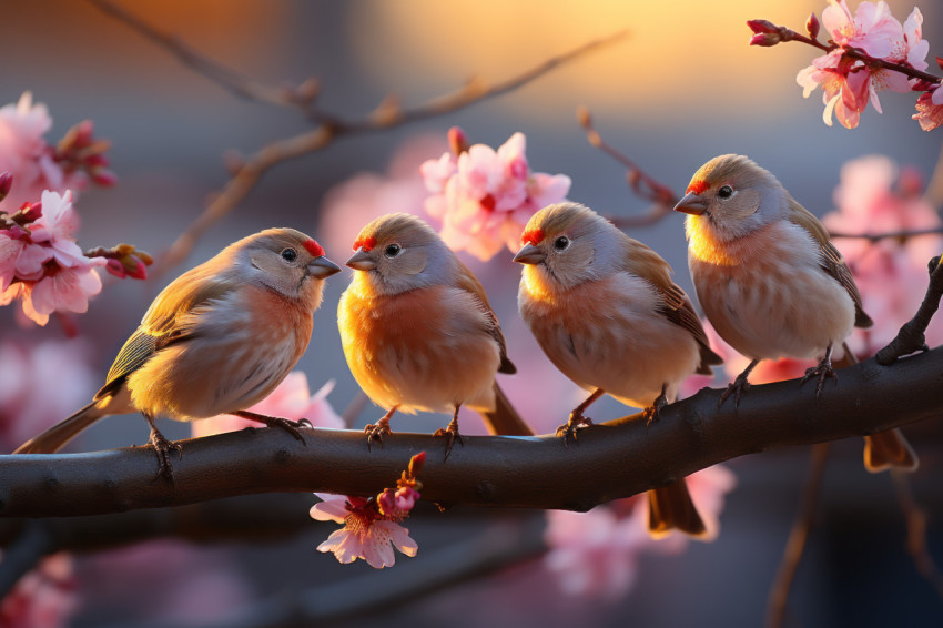 Vibrant songbirds embracing the golden hour Vibrant songbirds embracing the golden hour