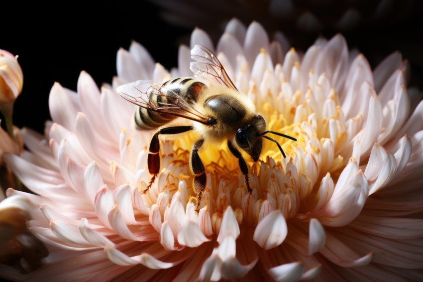 Bee delicate landing for sweet nectar
