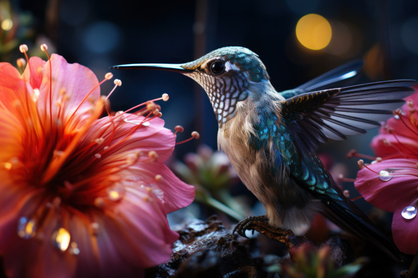Hummingbirds amidst flowered canopies