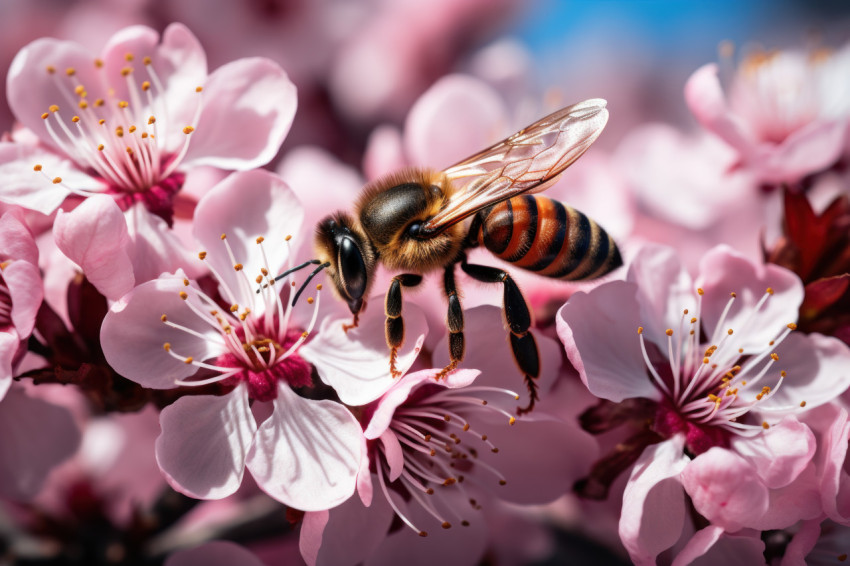 Floral oasis bee in spring vibrant embrace